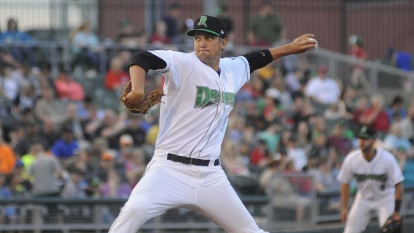 Dragons pitcher Scott Moss leads the Midwest League in wins (seven) and strikeouts (68). MARC PENDLETON / STAFF