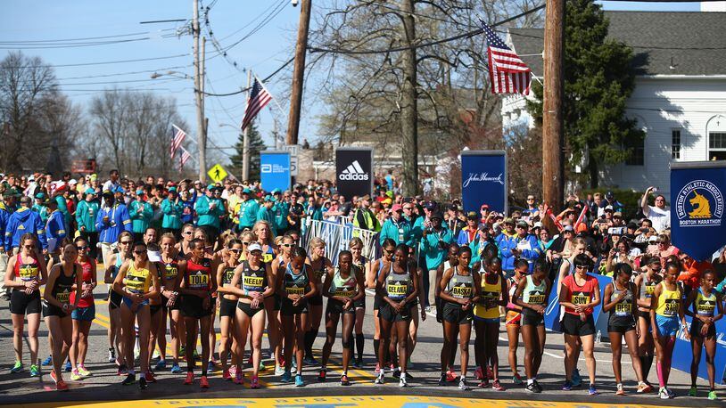 HOPKINTON, MA - APRIL 18: The Elite Women's division prepares to start the 120th Boston Marathon on April 18, 2016 in Hopkinton, Massachusetts. (Photo by Tim Bradbury/Getty Images)