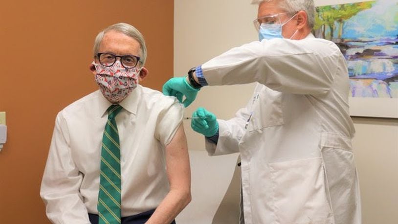 Gov. Mike DeWine and Ohio First Lady Fran DeWine received their second doses of the coronavirus vaccine at Kettering Health Network’s Jamestown office on Tuesday, Feb. 23, 2021. Photo courtesy Gov. Mike DeWine's office.