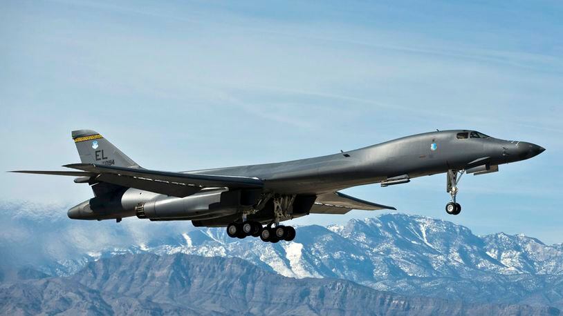 A B-1B Lancer departs for a training mission over the Nevada Test and Training Range Jan. 24, 2011, during Red Flag 12-2 at Nellis Air Force Base, Nev. Red Flag is a realistic, combat-training exercise involving the air forces of the United States and its allies. (U.S. Air Force courtesy photo)