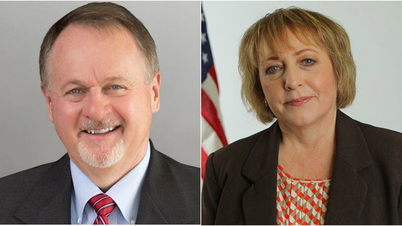Dick Gould and Susan Lopez face off in today’s Greene County commission race.