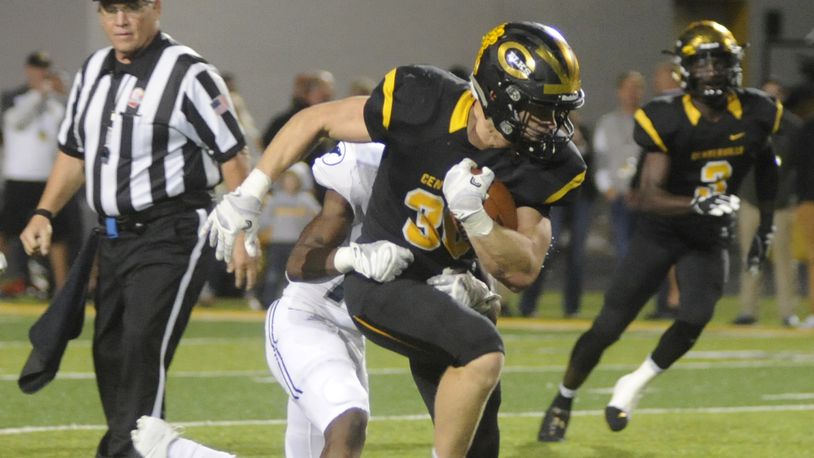 Centerville senior running back Ross Harmon ran for a season-high 128 yards and scored in a 43-28 Week 9 defeat of visiting Fairmont. MARC PENDLETON / STAFF
