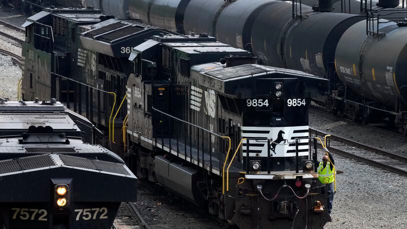 FILE - Norfolk Southern locomotives are moved through the Conway Terminal in Conway, Pa., June 17, 2023. The activist investors trying to take control of Norfolk Southern's board are picking up key support, but the railroad's CEO promised Monday, April 29, 2024, to continue fighting until the May 9 vote because he believes his strategy is the best in the long run for investors, customers and workers. (AP Photo/Gene J. Puskar, File)
