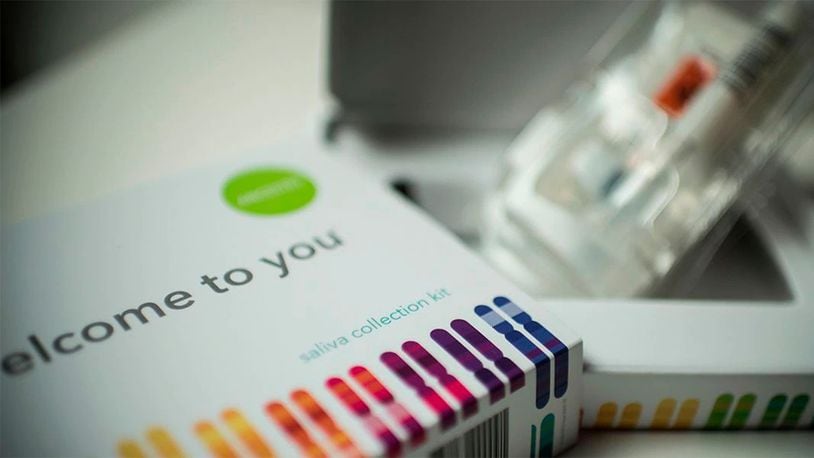This illustration picture shows a saliva collection kit for DNA testing displayed in Washington DC on December 19, 2018.