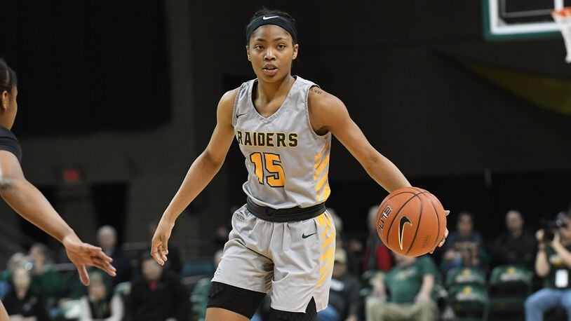 Wright State’s Angel Baker during last week’s Horizon League quarterfinal game vs. Oakland at the Nutter Center. Keith Cole/CONTRIBUTED