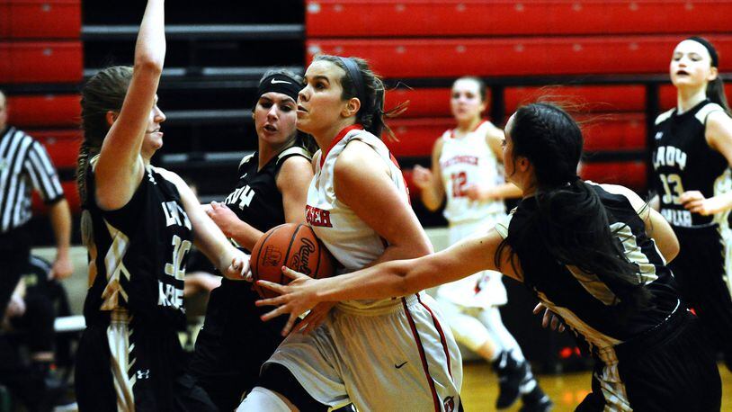 Tecumseh junior Corinne Thomas (No. 22) leads the Central Buckeye Conference with 25.6 points per game. She also averages 5.1 rebounds, 3.8 assists and 3.6 steals for the Arrows, who share the CBC Kenton Trail Division lead with Shawnee entering Wednesday’s game.