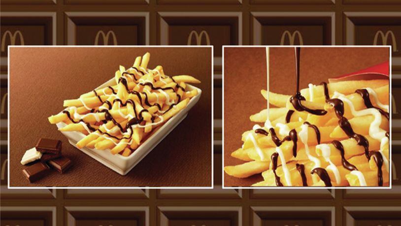 McDonald’s today unveiled a new item: chocolate-covered french fries. (Provided)