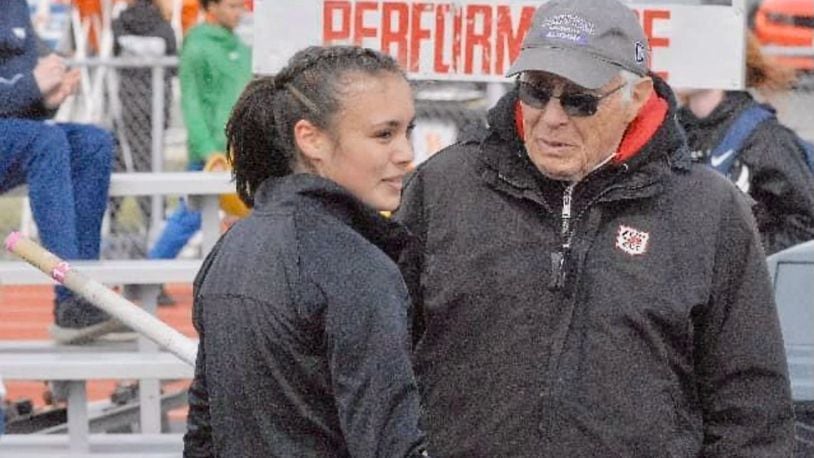 Troy track coach Herb Hartman, right, is pictured with Sophie Fong. Photo courtesy of David Fong