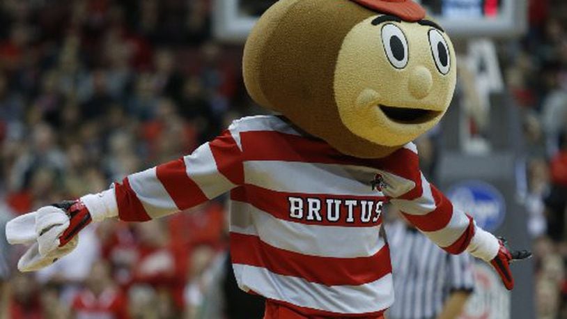 Ohio State mascot Brutus Buckeye performed in front of 19,000 fans Sunday as OSU upset Michigan State. AP PHOTO