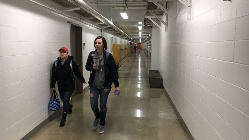 Students walk through Wright State University’s tunnels when the weather outside is hard to stand and they still have to get to classes.