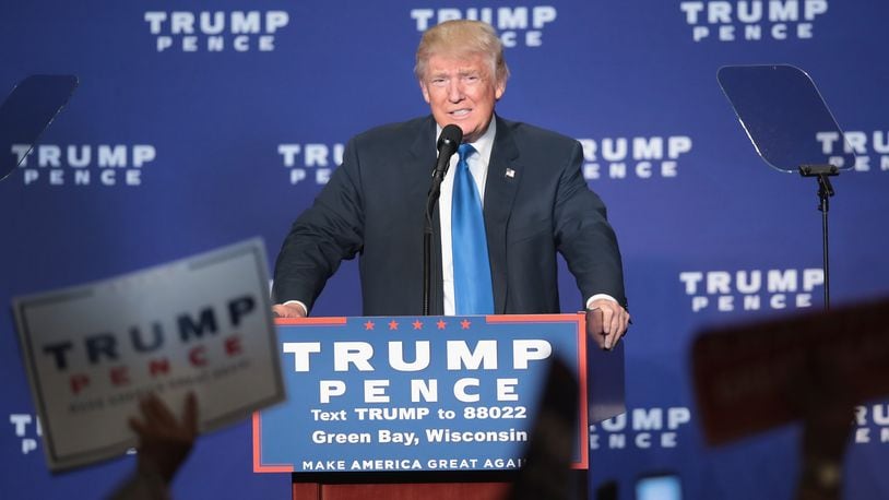 GREEN BAY, WI - OCTOBER 17: Republican presidential nominee Donald Trump addresses supporters during a campaign stop at the KI Convention Center on October 17, 2016 in Green Bay, Wisconsin. Trump will square off with democratic rival Hillary Clinton for a final debate before the election on October 19 in Las Vegas. (Photo by Scott Olson/Getty Images)