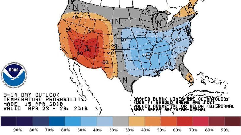 National Oceanic and Atmospheric Administration’s predicted temperatures. CONTRIBUTED.