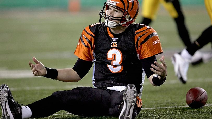 CINCINNATI - JANUARY 8: Jon Kitna #3 of the Cincinnati Bengals questions a call during the second half of the AFC Wild Card Playoff Game against the Pittsburgh Steelers at Paul Brown Stadium on January 8, 2006 in Cincinnati, Ohio. (Photo by Jonathan Daniel/Getty Images)