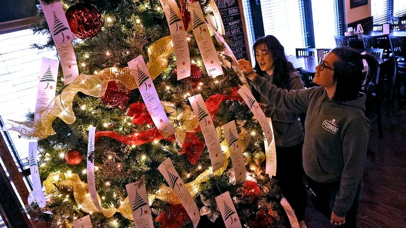 Christmas Assistance Sign-ups for the Salvation Army in Springfield will start next week to help children in need this holiday. These sign ups will then generate Angel Tree tags that will be taken out into the public. In this file photo, Alexis Hanson, left, and Johnny Gibson, both waitresses at O'Conners Irish Pub, look over the tags on the Salvation Army Angel Tree last year. FILE/BILL LACKEY/STAFF