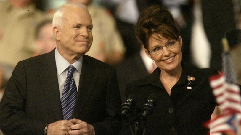 Sen John McCain announces Sarah Palin as his running mate on Aug. 29, 2008 at the Nutter Center at Wright State University. Dayton Daily News photo
