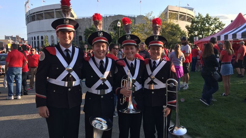 Four graduates from Kenton Ridge High School are presently part					of the Ohio State University Marching Band. Contributed.