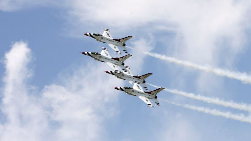 The U. S. Air Force Thunderbirds in the diamond formation at the Vectren Dayton Air Show on Saturday, July 23.