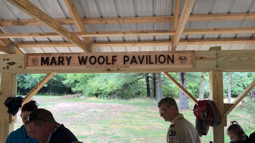The Mary Woolf Pavilion, named for a late scouting supporter who had a vision for recently completed upgrades at Camp Hugh Taylor Birch’s aquatic center, was dedicated on Saturday, June 27. Photo by Brett Turner