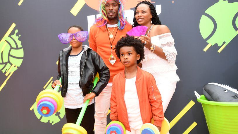 Former Bengals/Browns wide receiver Andrew Hawkins, who retired Tuesday, joins Markisha Thomas (right) and guests attend Nickelodeon Kids' Choice Sports Awards 2017 at Pauley Pavilion on July 13 in Los Angeles.