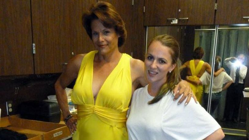 Megan Knowles, right, stands next to actress Alexandra Billings, who is wearing one of her dresses. Contributed
