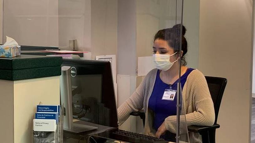 Miami Valley Hospital installed face shields at all patient registration and visitor areas throughout the facility to help protect against COVID-19./Contributed