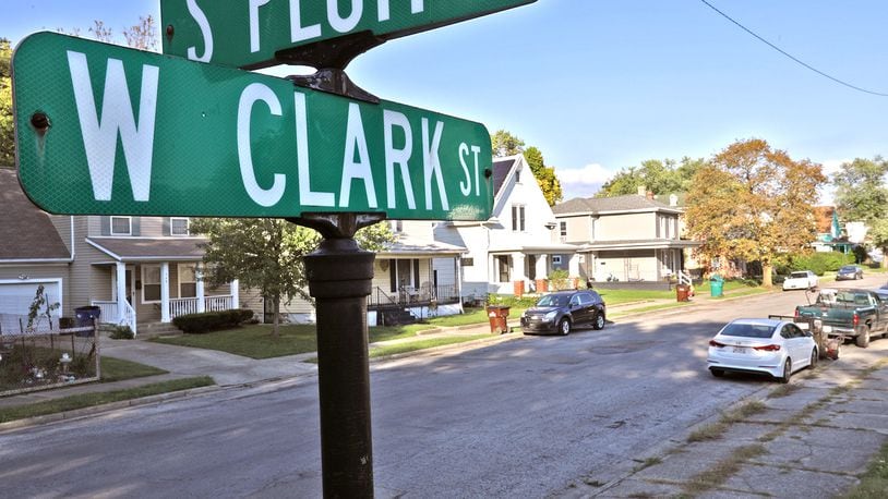 West Clark Street between Plum Street and Wittenberg Avenue will soon share the name of longtime former resident Youlish Rhodes Sr. The city is looking to create its own street name change policy. BILL LACKEY/STAFF