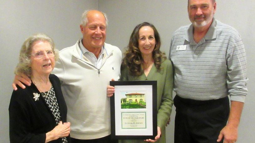 David and Kathy Johnson were named the Community Beautification Committee's 2023 Home of the Year winners for their outstanding property at 204 Ardmore Road in Springfield. From left to right: CBC Chair Marianne L. Nave, award winners David and Kathy Johnson, and CBC Co-Chairman Duane Sims. Contributed