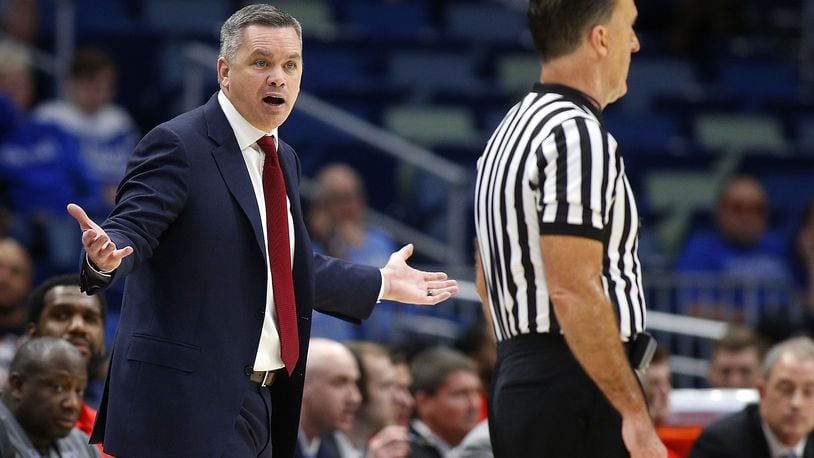NEW ORLEANS, LA - DECEMBER 23: Head coach Chris Holtmann of the Ohio State Buckeyes reacts during the first half of the CBS Sports Classic against the North Carolina Tar Heels at the Smoothie King Center on December 23, 2017 in New Orleans, Louisiana.  (Photo by Jonathan Bachman/Getty Images)