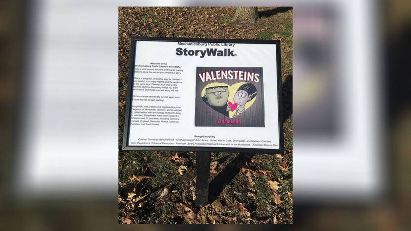 Mechanicsburg Public Library opened its new story walk at Goshen Park on Jan. 19. The first story featured is Valensteins, a hilariously spooky Valentine’s Day-themed story by Geisel Award-winning author and illustrator Ethan Long. Contributed