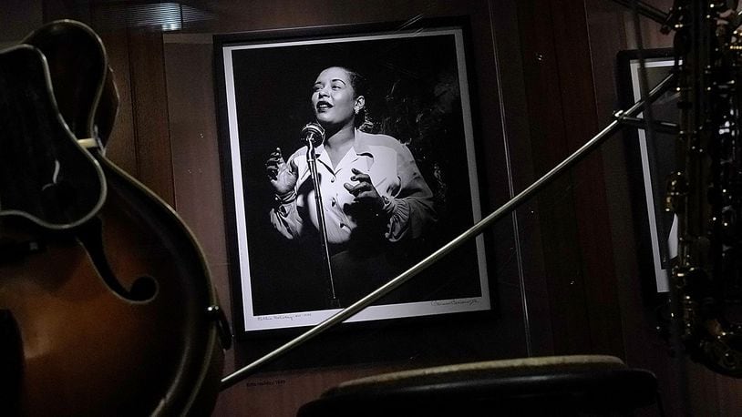 WASHINGTON, DC - OCTOBER 17:  A portrait of jazz singer Billie Holiday is on display in the Jazz Lobby during a press preview of the exhibition "Ray Dolby Gateway to American Culture."(Photo by Alex Wong/Getty Images)