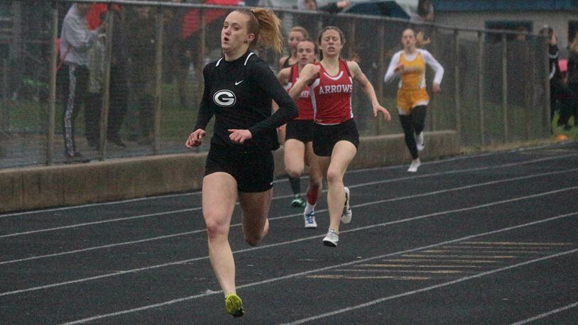 Greenon’s Delaney Benedict set a meet record in the 400 dash and also won the 200 at the Clark County track and field championships in 2018. Greg Billing / Contributed