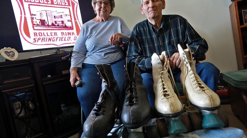 James and Joann Riley met at the Hodges Bros. Roller Rink in Springfield that operated from the mid 40’s to the mid 60’s and still have the roller skates they were wearing. BILL LACKEY/STAFF