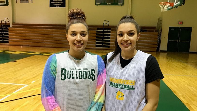 Alexis Shealey on left (rainbow sleeves) Alexandra Shealey on right after Wilberforce practice this past week. Tom Archdeacon/CONTRIBUTED
