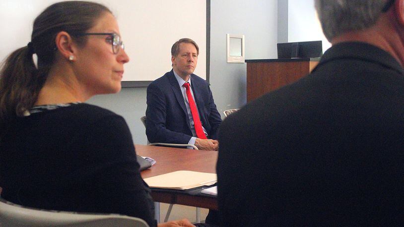 Democratic candidate for Ohio Governor Richard Cordray visited Springfield to talk about the opioid crisis and how best to combat it. JEFF GUERINI/STAFF