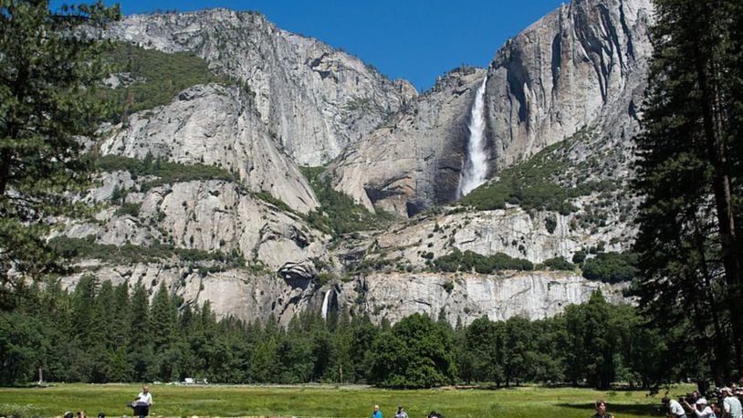 A photo of Cook's Meadow and Yosemite Falls in Yosemite National Park, California.  An Israeli teenager fell to his death Wednesday after slipping off the edge of a waterfall while trying to take a selfie.