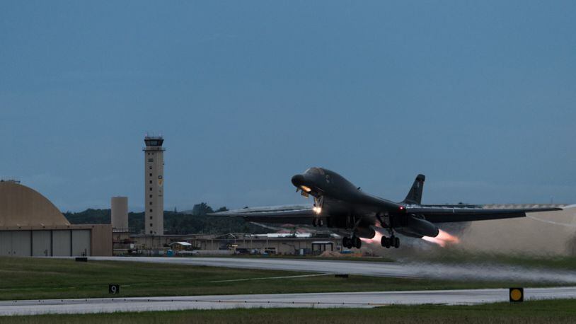 An Air Force B-1B Lancer bomber takes off on a mission. CONTRIBUTED