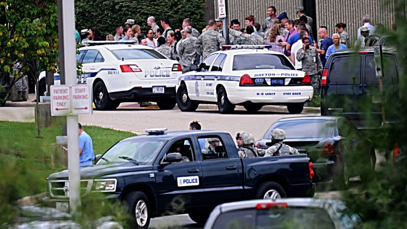 Multiple law enforcement agencies responded to Wright-Patterson Air Force Base on Thursday, Aug. 2, 2018 after a reported active shooter situation. MARSHALL GORBY / STAFF