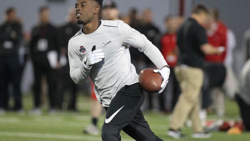 Gareon Conley works out at Ohio State’s Pro Day on Thursday, March 23, 2017, at the Woody Hayes Athletic Center in Columbus. David Jablonski/Staff