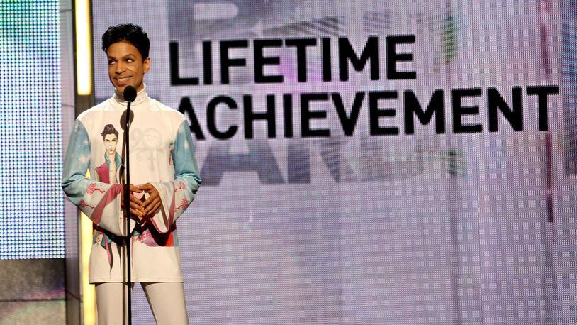 LOS ANGELES, CA - JUNE 27: Prince accepts the Lifetime Acheivment Award onstage during the 2010 BET Awards held at the Shrine Auditorium on June 27, 2010 in Los Angeles, California. (Photo by Frederick M. Brown/Getty Images)