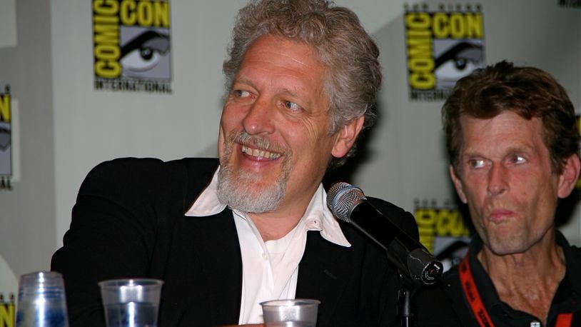 Urbana native Clancy Brown (left) addresses the fans with fellow voice-actor Kevin Conroy (the voice of the animated Batman) at Comic-Con International in San Diego in 2009. Brown will voice the Marvel villain Surter in third Thor film, which will be released in November. FILE PHOTO