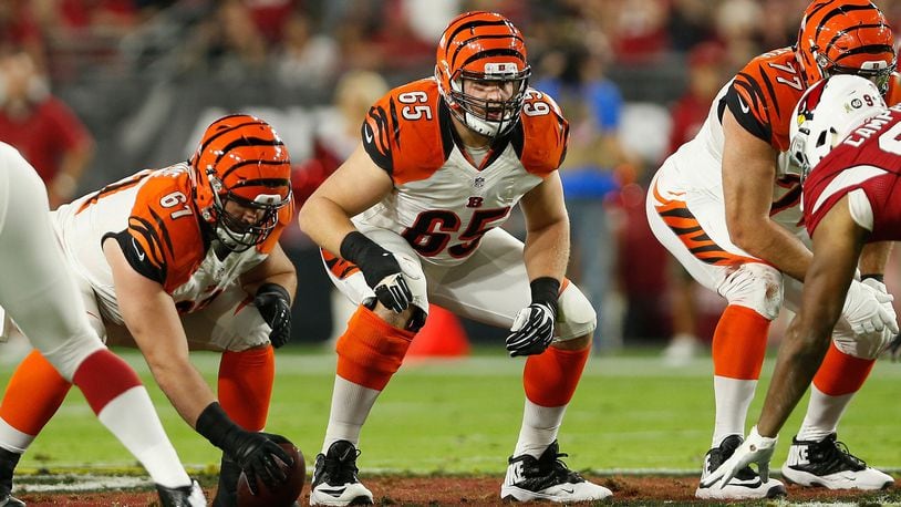 GLENDALE, AZ - NOVEMBER 22: Guard Clint Boling #65 of the Cincinnati Bengals in action during the NFL game against the Arizona Cardinals at the University of Phoenix Stadium on November 22, 2015 in Glendale, Arizona. The Cardinals defeated the Bengals 34-31. (Photo by Christian Petersen/Getty Images)