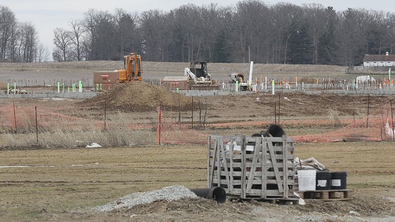Work continues on construction of the new school in the Shawnee School District. BILL LACKEY/STAFF