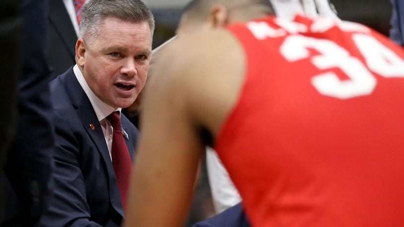 Ohio State’s Chris Holtmann talks to his team during a timeout in the second half against the Michigan State Spartans during the quarterfinals of the Big Ten Basketball Tournament at the United Center on March 15, 2019 in Chicago, Illinois. (Photo by Dylan Buell/Getty Images)