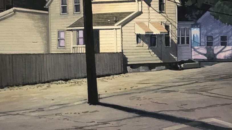 Columbus artist Christopher Burk’s urban landscape paintings can almost appear to be photographs. Christopher Burk: Illuminating the Everyday is on display in the Springfield Museum of Art’s Deer Gallery. CONTRIBUTED/BOB BINGHEIMER