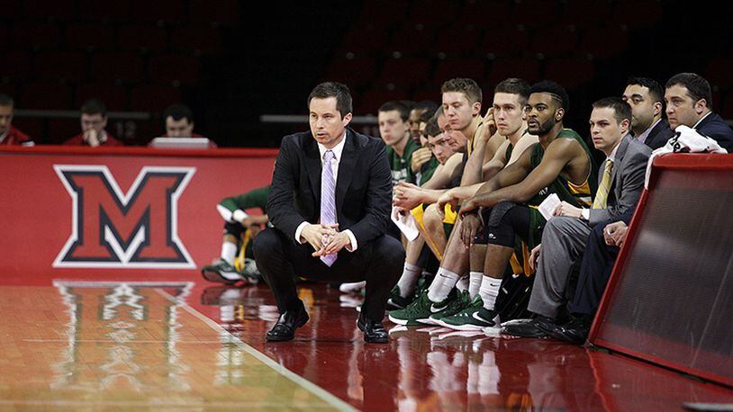 Wright State coach Billy Donlon looks on during a game against Miami at Millett Hall earlier this season. Contributed photo by Tim Zechar