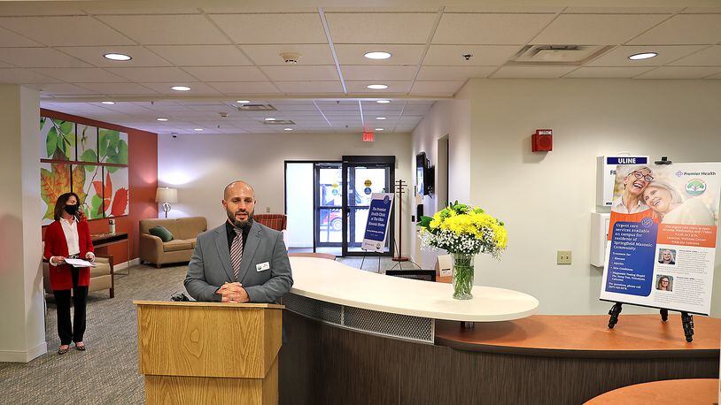 Tony Berardi, President of Springfield Masonic Community, speaks during a ribbon cutting ceremony to officially open the new Premier Health Clinic on the Masonic Community campus Monday, April 4, 2022. BILL LACKEY/STAFF