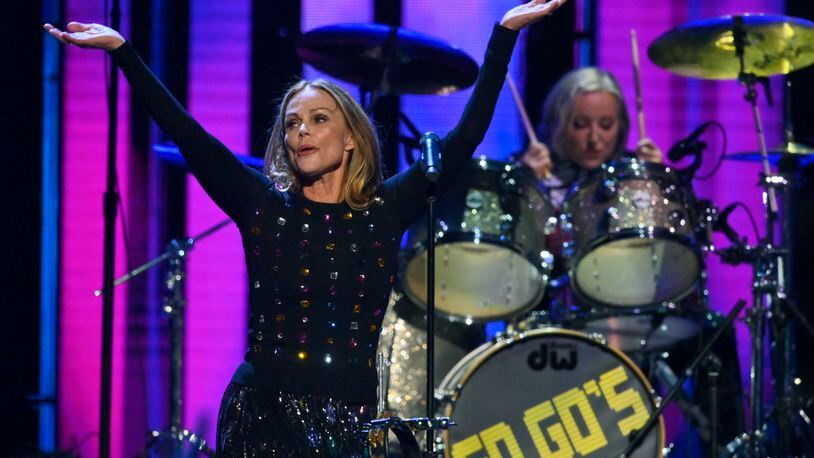 Belinda Carlisle performs with The Go-Go's during the Rock & Roll Hall of Fame induction ceremony, Saturday, Oct. 30, 2021, in Cleveland. (AP Photo/David Richard)