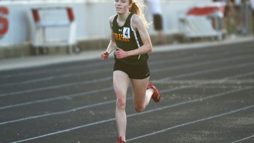 Catholic Central junior Addie Engel won the 3,200-meter championship at the Division III regional track and field meet Friday in Troy. Engel is one of three Irish athletes advancing to state along with twin sister Bridget and freshman high jumper Mallory Mullen. Greg Billing / Contributed