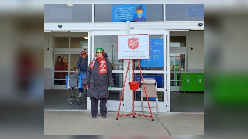 The Springfield Salvation Army’s Red Kettle Campaign begins the day after Thanksgiving and runs through Christmas Eve. Here, Linda Divan volunteered last year during the campaign. Contributed