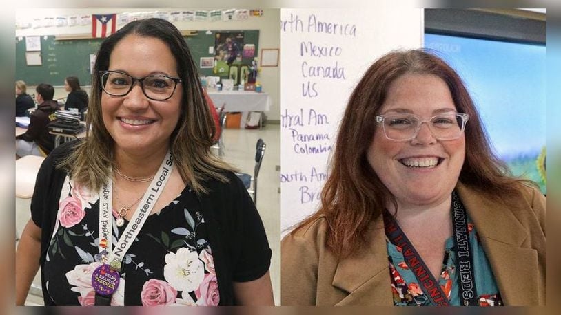 Some of the many teachers who are making a difference in the classroom: (from left to right) Viangie Gibson, Spanish teacher at Kenton Ridge High School and Heather Stambaugh, American studies teacher at Greenon High School.